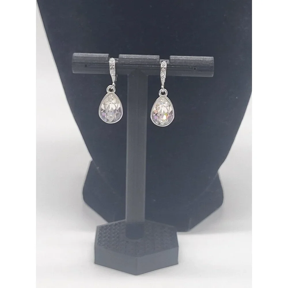 VTG Givenchy Estate Dangle Teardrop Crystal Silver Tone Clip On Earrings - Picture 3 of 6